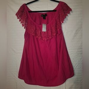NWT Lane Bryant Eyelet Frill Ruffle Off-Shoulder Swing Tee Size 22/24 Pink